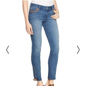 Skimmer Faux Leather Trim Cropped Zip Jeans